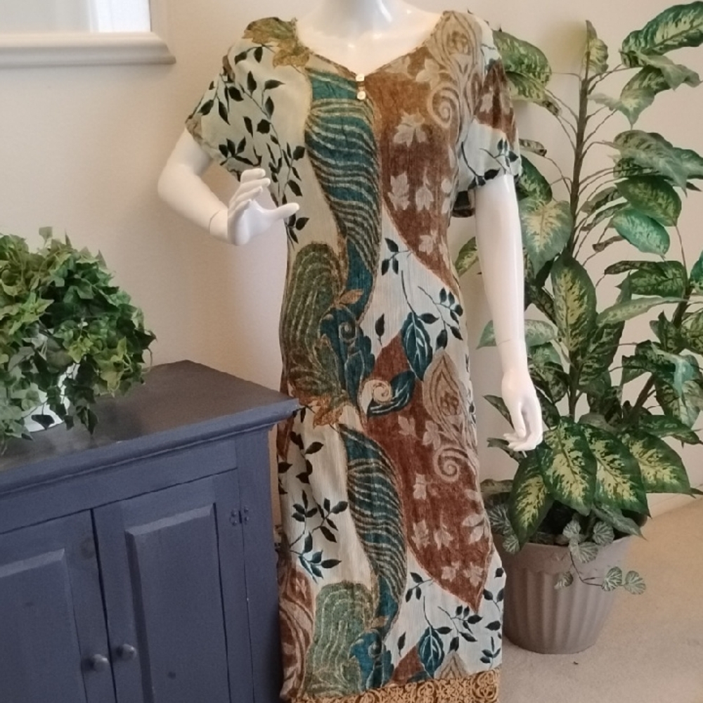 Chic Multicolor Leaf Print Midi Dress